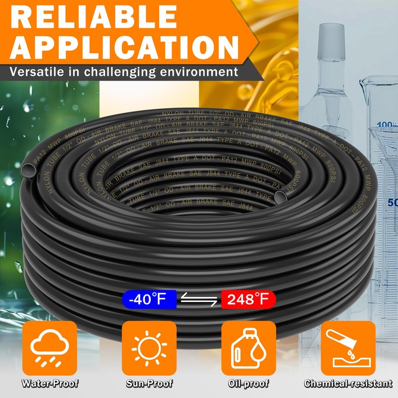 CheeMuii 100 FT 1/2" Double Layer DOT Air Line Premium