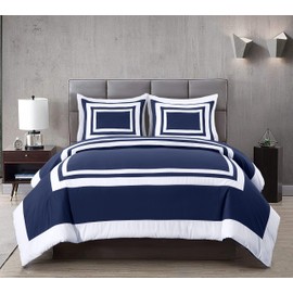 Chezmoi Collection Wyatt 7-Piece California King Bed in a Bag Comforter Set - Hotel Style Bedding with Sheet Set - Navy/White Square Pattern