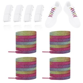 LT Easiyl 2 Pairs No Tie Elastic Shoelaces White Magnetic Buckle & Rainbow Colored Shoelaces Tieless Lazy Laces fit Sneakers Canvas Boots for Cycling Walking Traveling