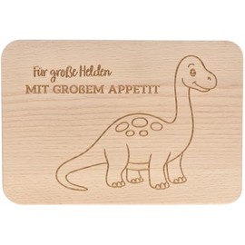 Spruchreif | Frühstücksbrettchen "Für große Helden mit großem Appetit" Brachiosaurus | Brotzeitbrett aus Buchenholz mit Dino-Motiv | Geschenk für Kinder & Dino-Fans | 22 x 15 x 1 cm | nachhaltig