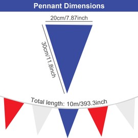 HXMJIED 10m Red White And Blue Bunting Garland, 20pcs Polyester Fabric Bunting, for Sports Event Decoration, Bar Barbecue Royal Theme, Party Decoration