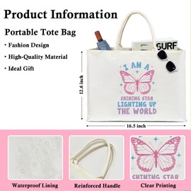 Butterfly Tote Bag I’m A Shining Star Floral Tote Bag Beach Bag For Women, Book Lover Gifts Canvas Tote Bag Aesthetic Reusable Grocery Shopping Bag for Friend, Gifts for Christmas Thanksgiving Day -31