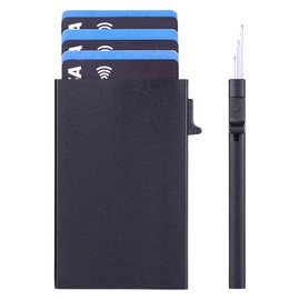 DOINEUFL Slim RFID Blocking Wallet for Men - Minimalist Credit Card Holder | Pop-Up Metal (AA Aluminum) Card Wallet | Travel & Holiday Essentials | UK Mens Wallets (1, Black)