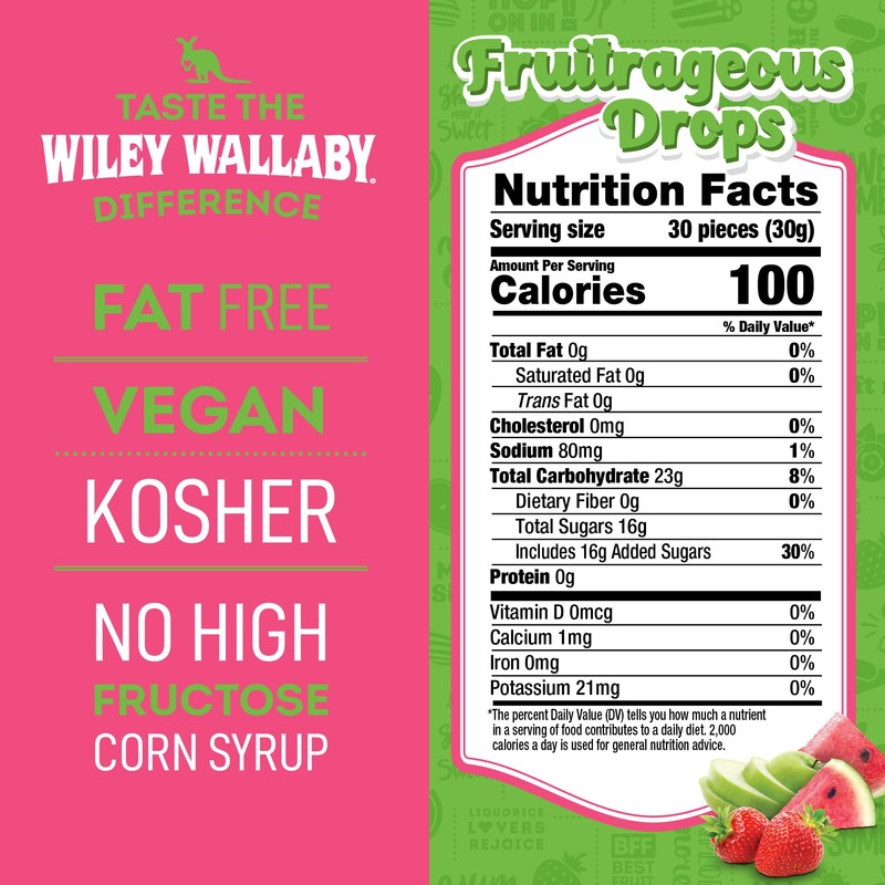Wiley Wallaby 6 oz. Fruitrageous Drops Original Fruits Gourmet Australian