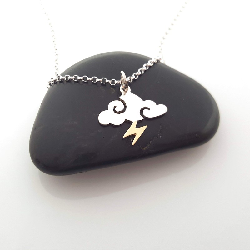 Storm Charm Necklace - Sterling Silver - Cloud and Lightning