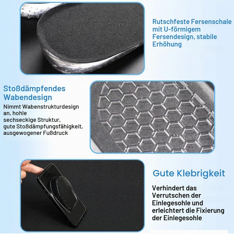 Increased Height Insoles, Self-Adhesive Invisible Elevation Shoe Insoles, Heel Cushion