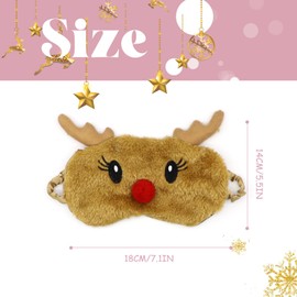 Eye Mask for Sleeping, Christmas Reindeer Eye Masks Soft Fluffy Plush Sleep Mask Novelty Blindfold Breathable Silk Eye Cover for Women Men Girls Kids Night Nap Travel Meditation A7DWMRYZ (Brown)