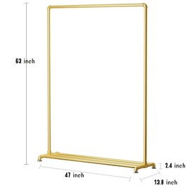 DR.IRON Gold Pipe Clothing Rack Garment Rack with Bottom Shelf Heavy Duty Modern Clothes Racks on Wheels Closet Organizer for Bedroom,Retail(Gold)