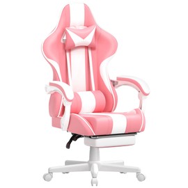 Ferghana Gaming Chairs, Ergonomic Racing Style PC Game Computer Chair with Headrest Lumbar Support Adjustable Recliner PU Leather Video Computer Chair(Pink)