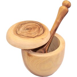 Olive wood Salt Cellar with Olive wood long Salt Spoon set (3 Inch Cellar and 5 Inches spoon) - Asfour Outlet Trademark
