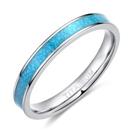 TIGRADE 3MM Titanium Ring Blue Turquoise Engagement Wedding Band for Woman Size 4-10 (Blue, 10)