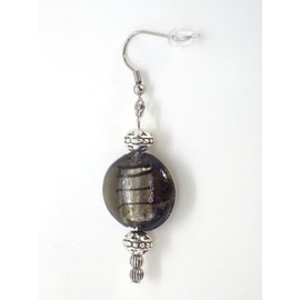 Handmade earrings in flat brown lampwork glass beads and silver-plated brass, vintage style, French craftsmanship