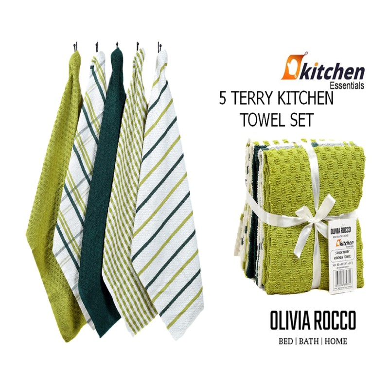 Olivia Rocco 5 Pack Terry Kitchen Tea Towels Cotton Super