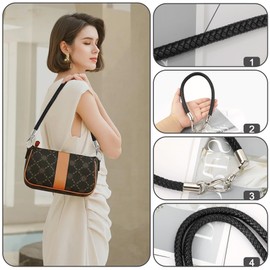 Jesustree Bag Handles Made of Leather PU, 40 cm Handbag Carry Handle Leather Handles with Small Keyring for Bags Handbag Straps Replacement Handle Bag Accessories, Pack of 2 Black