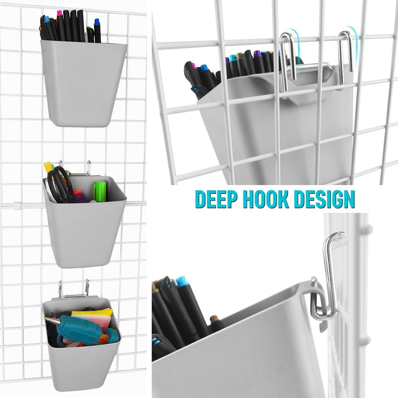Large Grid Wall Bins - 6Pack Gray Gridwall Accessories Hanging