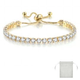 18K Gold Bracelets Bangles, Women's Jewellery, Waterproof Plated 4mm Cubic Zirconia Classic Tennis Bracelet, Gold Bracelets for Women Girls Christmas Valentine's Day Gifts