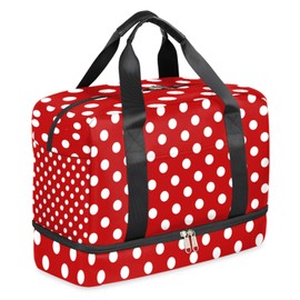 Polka Dot Sports Gym Bag with Shoes Compartment, Red and White Polka Dot Travel Duffel Bag Tote Weekender Bag Overnight Bag Workout Bag for Women Men Boys Girls