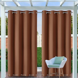 Clothink Outdoor Curtain Weatherproof Wind Protection - 132 x 245 cm Brown with Eyelets Top and Bottom - Waterproof Privacy Screen Sun Protection for Balcony Patio Porch Pergola Garden Arbour