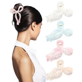 4 PCS Acrylic Bow Hair Clips for Women Bow Cute Claw Clip 4.3" Large Hair Claw Clips for Thick and Thin Hair Bows Jaw Clip