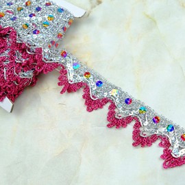 3.8 cm x 9 m Triangle Lace Trim with Sequins, Sequin Trim for Sewing, Decorative Ribbon, Shiny Sequin Ribbon, Applique, Colourful Sequin Border for Belly Dance Belt, Dress, Hair Accessories, Hat, Rose