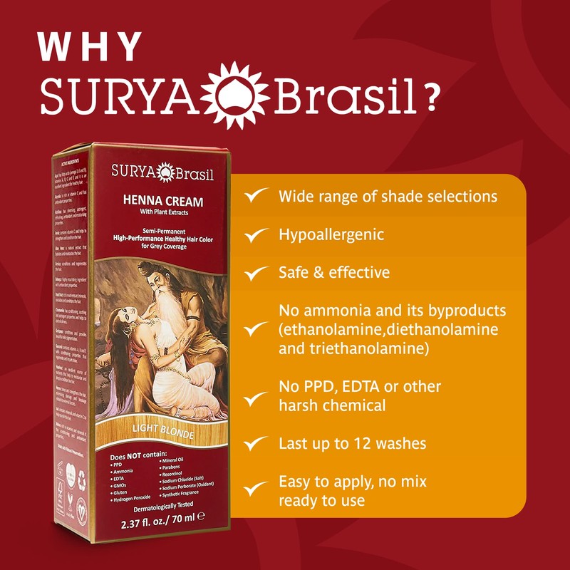 Surya Brasil Henna Cream, Light Blonde, 2.37 Fluid Ounce