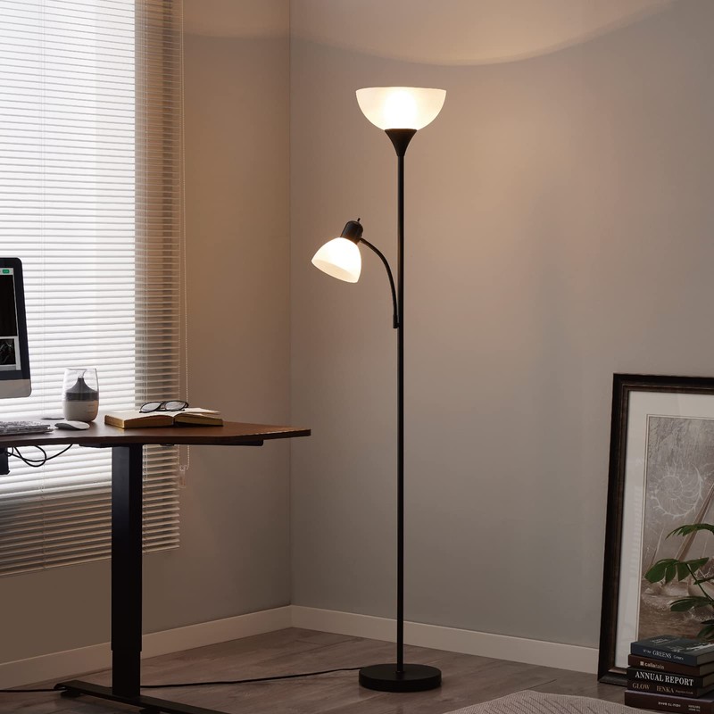 HonoDing Adjustable Silver Floor Lamp with Reading Light Susan Modern