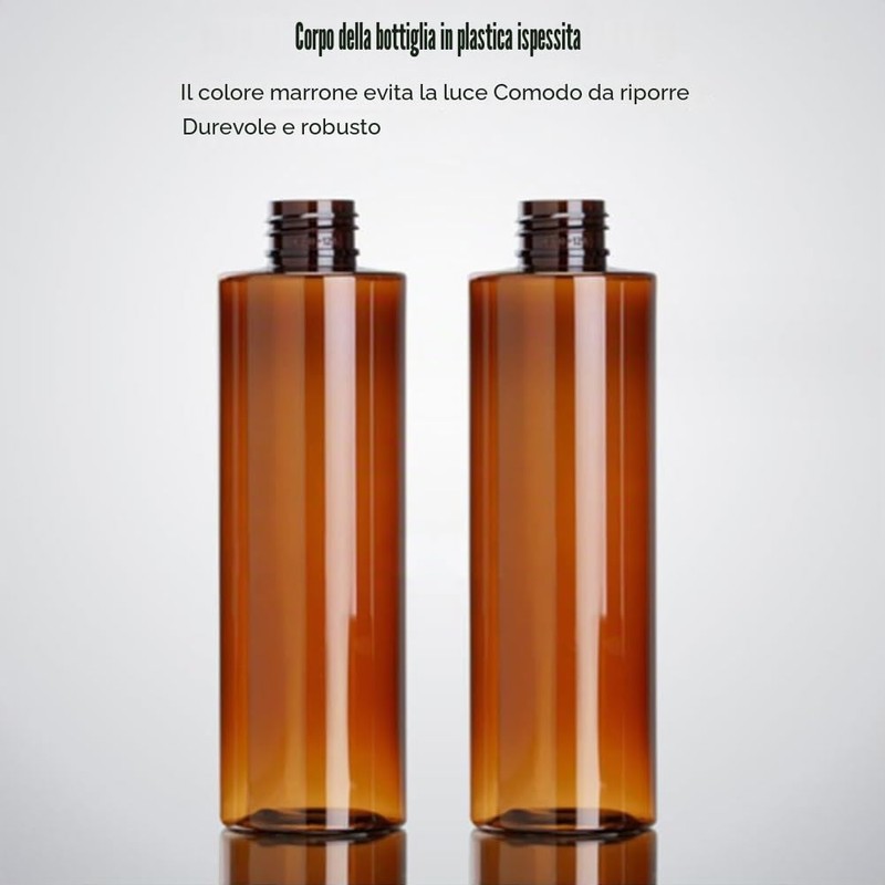 2 flaconi da 200 ml in plastica ambrata con pompa