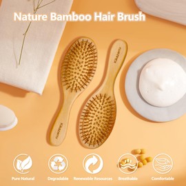 Bamboo Hair Brush for Hair Growth, Detangling & Scalp Massage, Natural Wooden Paddle Hair Brushes for Women Men Kids, Ergonomic Hairbrush Reduces Breakage, Frizz & Tangle, for All Hair Types