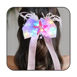 JAKAWIN Light Up Hair Bow Knot Glowing Veil Hair Clip Starfish Tulle Bows Bachelorette Party Hair Accessories for Women (Pink)