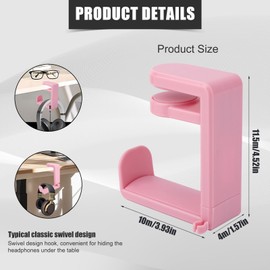 Headphone Desk Hook, C-Clip Foldable Headphone Holder Under Desk Headset Stand Hanger Mount with Retractable Handle for Home PC Gaming Accessories (Pink)