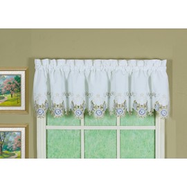 Today's Curtain Verona Reverse Embroidery Valance, 14", White/Blue