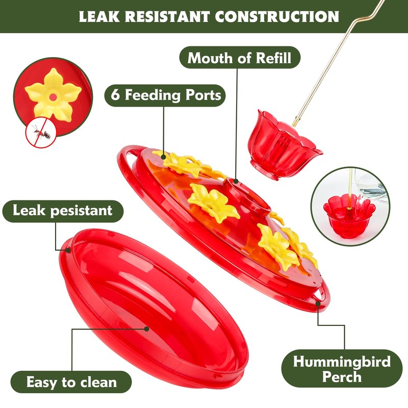 Plastic Hummingbird Feeders for Outdoors Hanging Ant and Bee Proof,