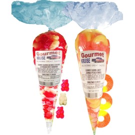 Red Wild Cherry White Strawberry Banana Gummy Gummi Bears And Juicy Jumbo Peach Rings (NET WT 21 OZ) Gourmet Kruise Signature Gift Bags