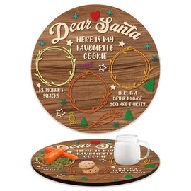 Santa Christmas Treat Tray, Round Christmas Tray, Christmas Decorations, Wooden Santa Cookie Plate, Multi-Functional Christmas Tray, Christmas Tray for Drinks Snacks Cookies-TFSP01