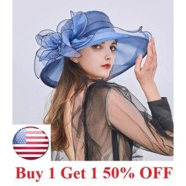 Unbranded Kentucky Derby Wide Brim Mesh Foldable  Hat Women Floral Church Party Formal Cap - White