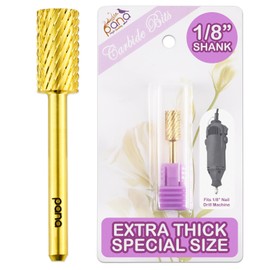 PANA 1/8" SPECIAL SIZE Large Flat Top Safety Carbide Nail Drill Bit for Gel Polish & Acrylic Removal Nail Salon Manicure Pedicure E-File (Large Barrel - Gold, Extra Coarse) EXTRA THICK SHANK