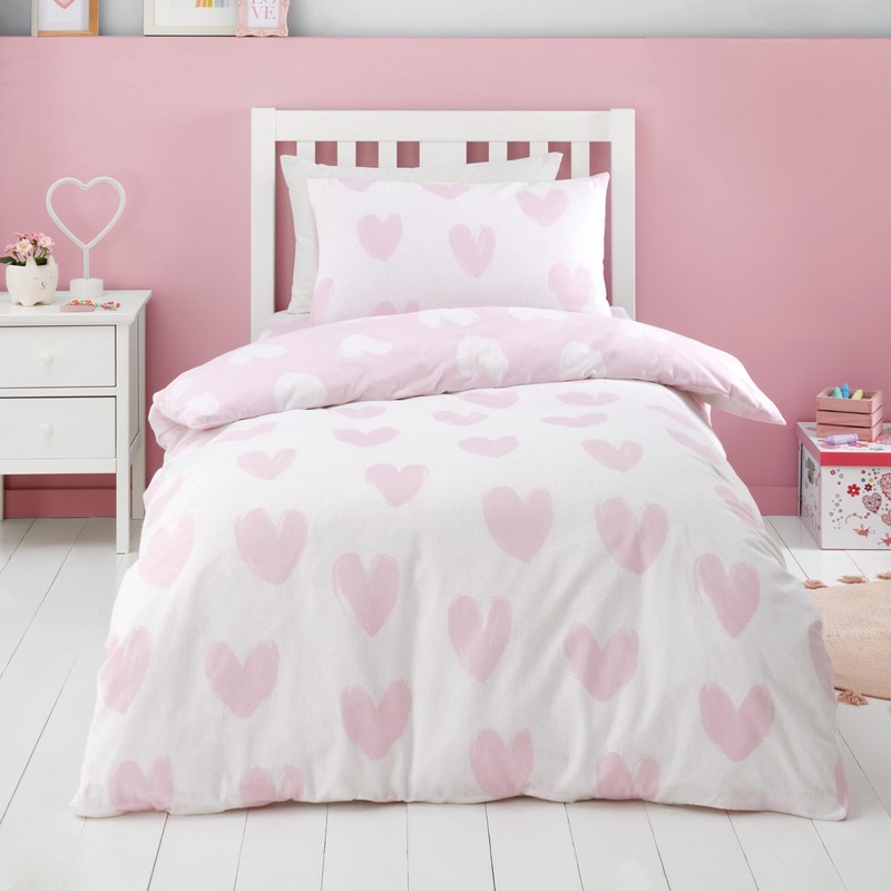 Catherine Lansfield Brushed Cotton Hearts Reversible Junior Duvet Cover Set