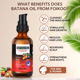 Foikoo Batana Oil Spray for Hair Growth, 100% Natural & Pure Dr Sebi Organic Raw Batana Oil from Honduras, Hair Thickening & Strengthening Hair regrowth oil (2 Fl Oz, Natural Tea Tree)