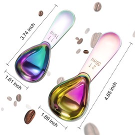 Stainless steel coffee scoop 2-piece set (1 tbsp, 2 tbsp) durable Tablespoon, ergonomic measuring spoon, Suitable for small and large jars，short-handled spoon (colored)