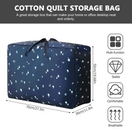 2Pcs 125L Large Storage Bag, Underbed Clothes Storage Bags With Zips King Size Oxford Cloth Moving Bags Laundry Bags For Moving House Duvet Quilt Blankets Bedding Pillows Moisture (Blue, 70*50*30cm)