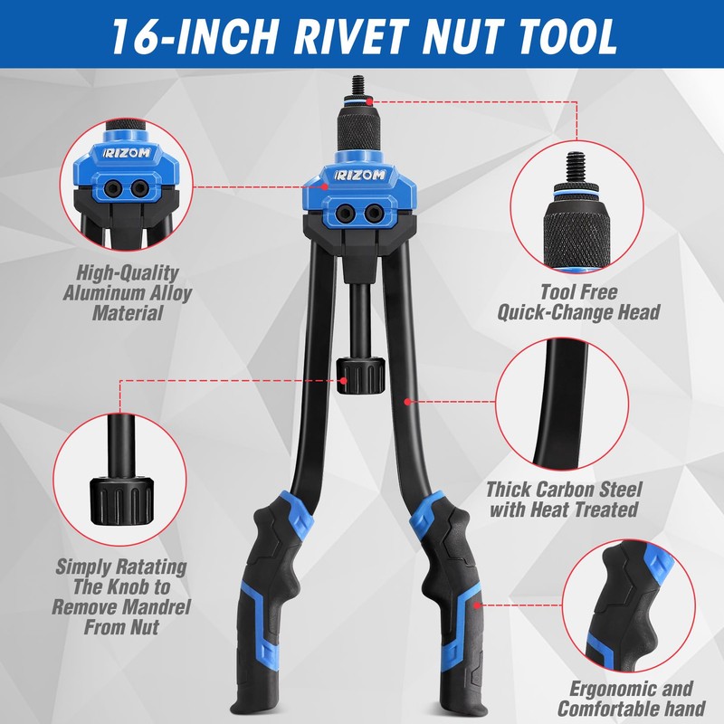 Rizom Rivet Nut Tool, 16” Rivnut Tool Kit with 13