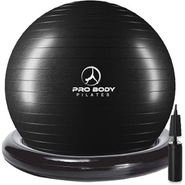 ProBody Pilates Yoga Ball Chair, Exercise Ball Chair with Base or Stand for Home Office Desk Sitting or Workout, 65cm Antiburst Balance Ball & Stability Ball Seat for Back, abs (Black)