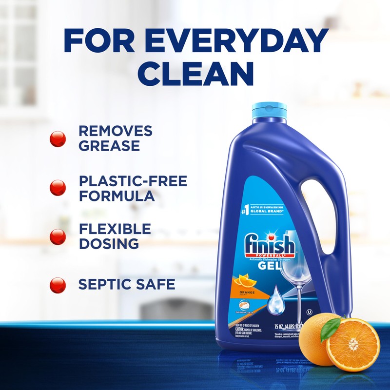 Finish Gel Liquid Dishwasher Detergent, Advanced Deep Cleaning Power Dish