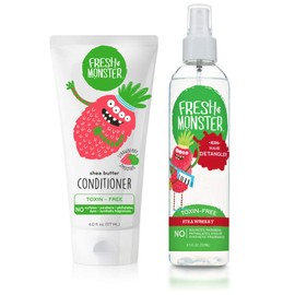 Fresh Monster Kids Hair Detangling Bundle, 8 oz Detangler & 6 oz Conditioner, Strawberry, 1 Count, 6oz. with 8oz Detangler