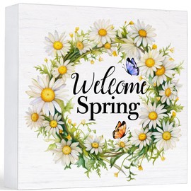 Spring Decor Farmhouse Daisy Wood Sign Spring Decorations Country Home Table Desk Decor (5 x 5 Inches)