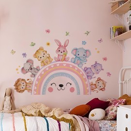 Fufuquare Cartoon Animal Rainbow Wall Stickers Removable Floral Wall Decals for Children's Rooms and Home Decoration