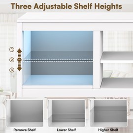 Vaczon TV Stand for 75" TVs, 66" LED Entertainment Center with 3-Height Adjustable Storage Shelves, Modern Console Table TV Stands for Living Room, Bedroom, Office, Easy Assembly, White