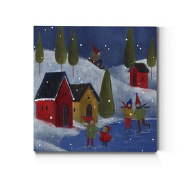 Renditions Gallery Winter Snow Scene II Wall Art, Cute Christmas Artwork, Sledding, Ice Skating, Red Houses, Premium Gallery Wrapped Canvas Decor, Ready to Hang, 10 in H x 10 in W, Made in America
