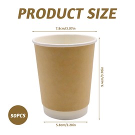 AMJKEJI 50 Paper Cups Coffee Cups 8oz Disposable Kraft Paper Cups for Hot and Cold Drinks, Coffee, Cappuccino, Tea, Ice Cream - 236ml