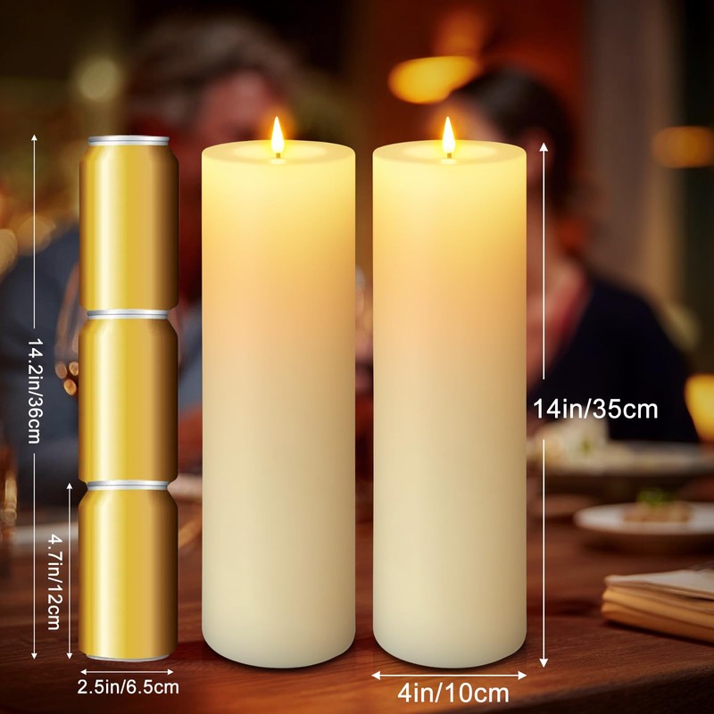 14" x 4" Large Outdoor Candles, Waterproof Flickering LED Flameless